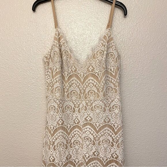 Lulus Like a Fairytale White beige Lace Maxi Dress formal wedding prom -Small - Picture 3 of 9